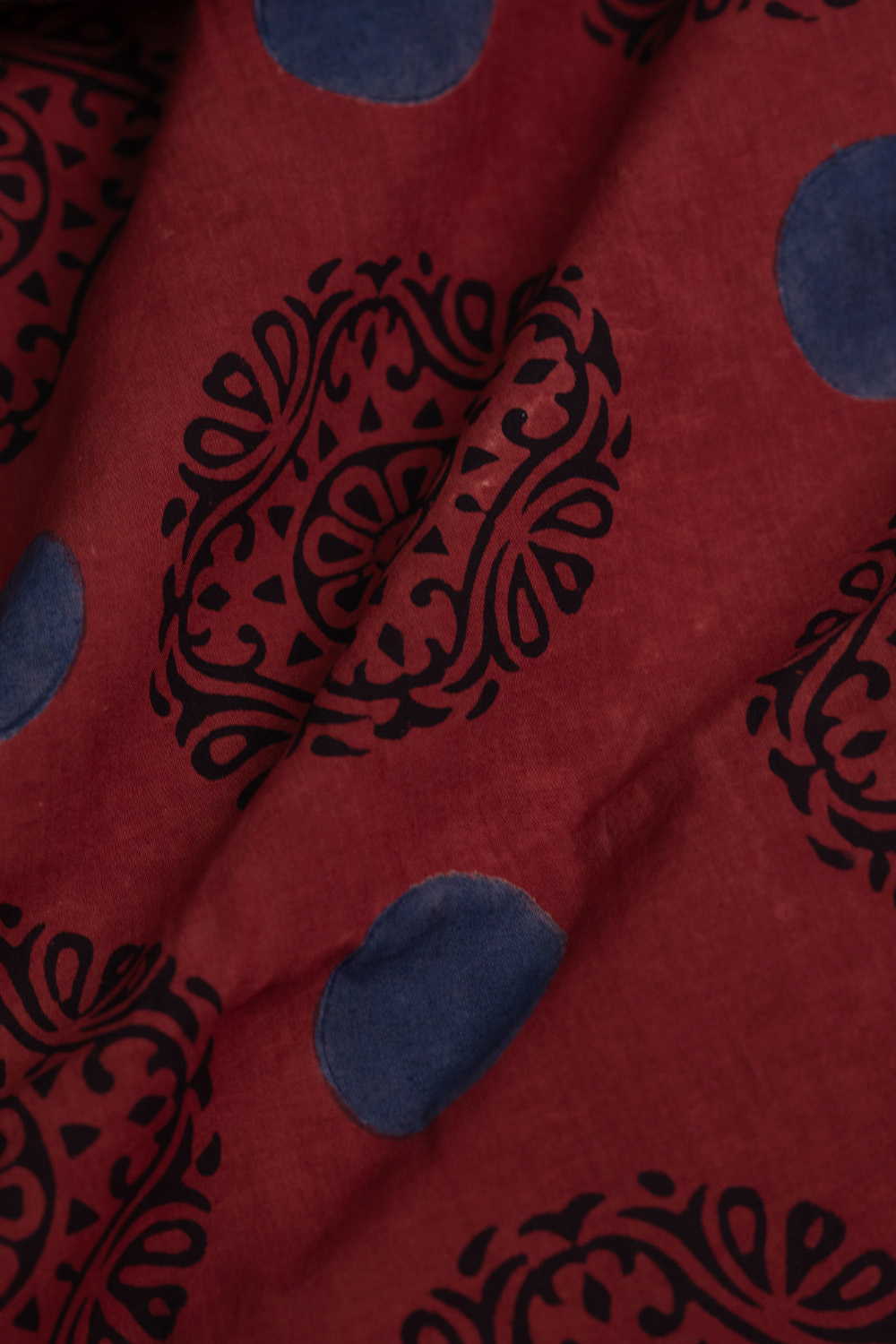 Mandala Motifs on Maroon Ajrak Cotton Fabric