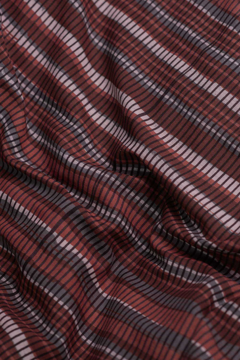 Brown Random Checks Block Printed Cotton Fabric