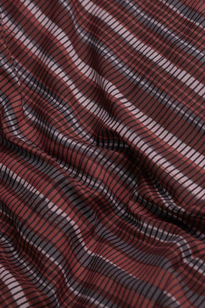 Brown Random Checks Block Printed Cotton Fabric