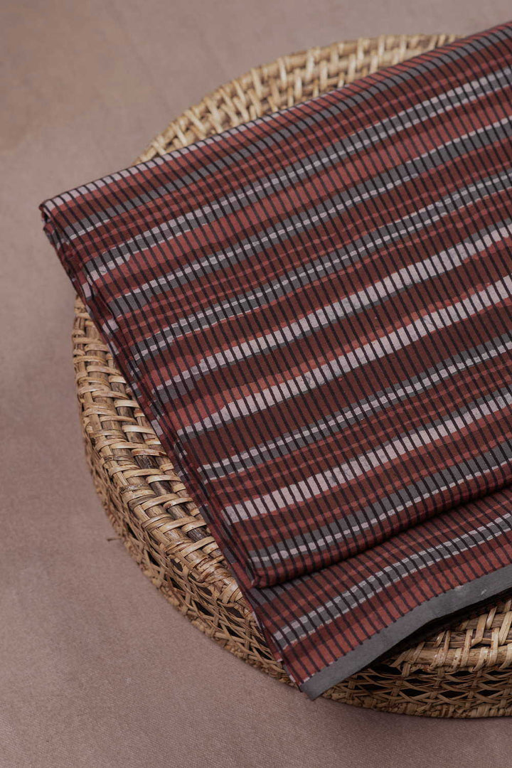 Brown Random Checks Block Printed Cotton Fabric