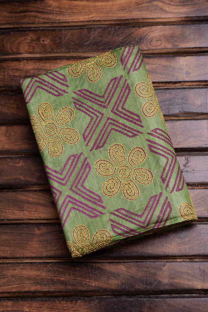 Parrot Green Kantha Tussar Silk Blouse