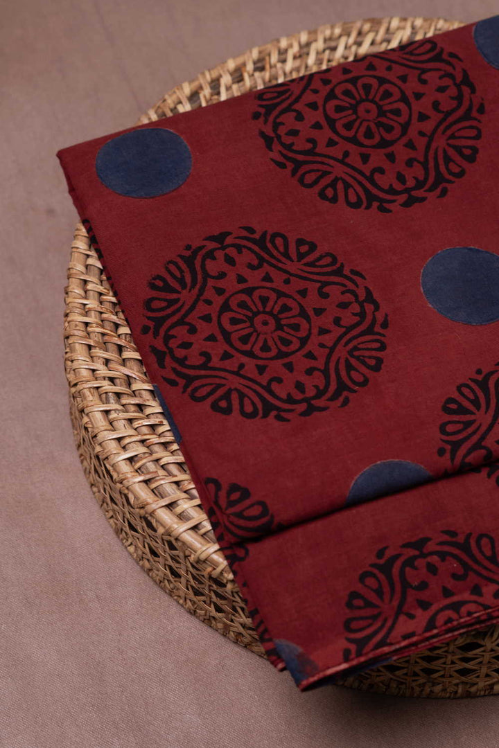Mandala Motifs on Maroon Ajrak Cotton Fabric