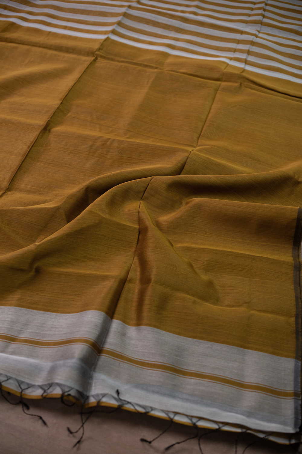 Stripe Mustard Maheshwari Silk Cotton saree