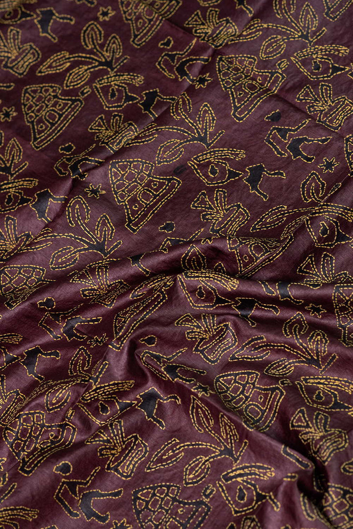 Deep Brown Kantha Tussar Silk Blouse