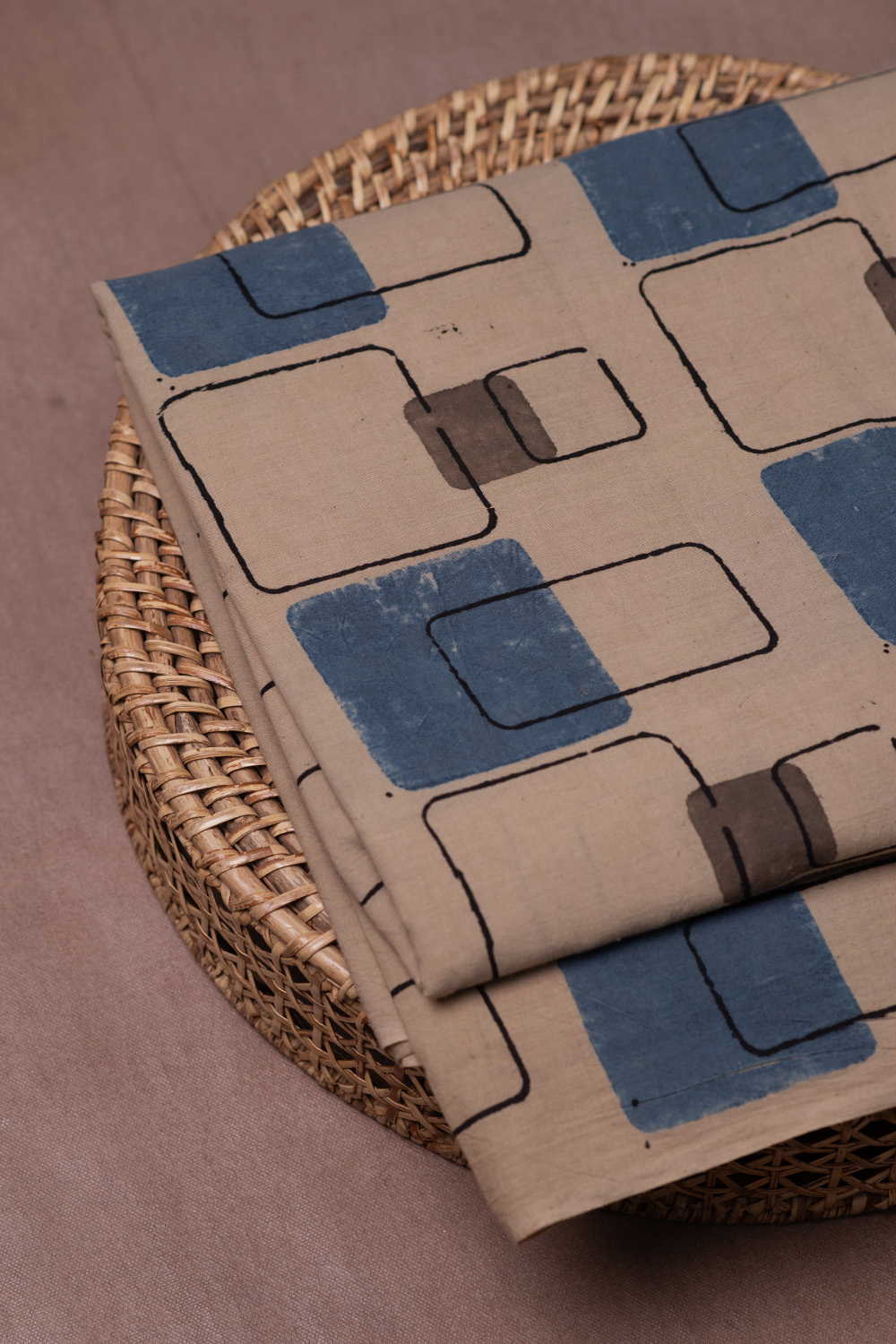 Cream with Blocks Ajrak Cotton Fabric
