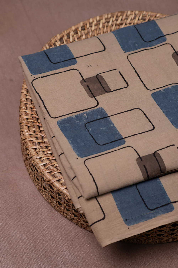 Cream with Blocks Ajrak Cotton Fabric