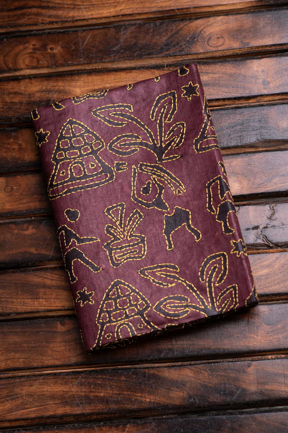 Deep Brown Kantha Tussar Silk Blouse