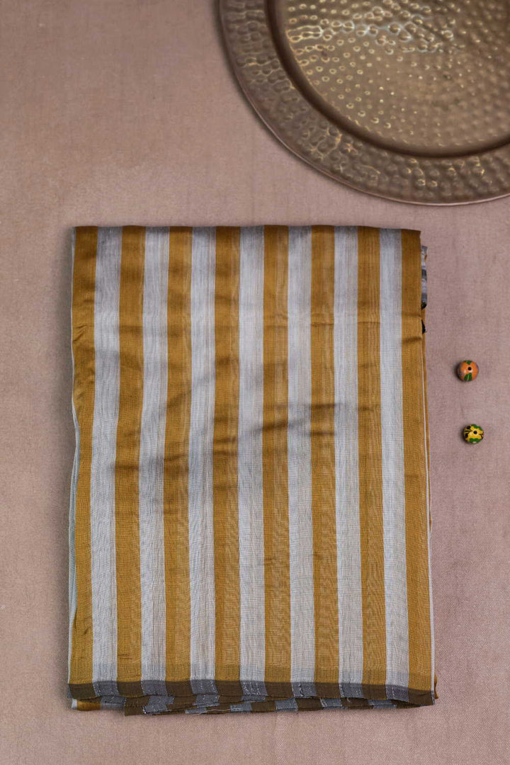 Stripe Mustard Maheshwari Silk Cotton saree