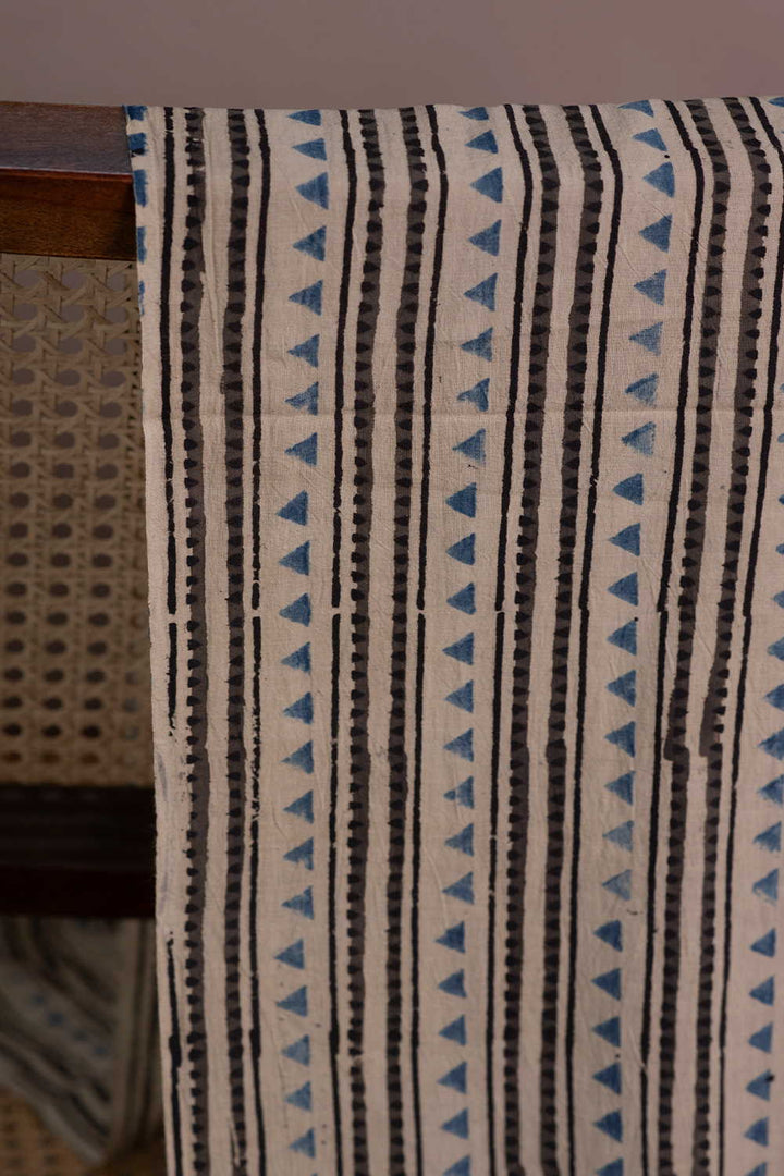 Angular Stripes on Cream Ajrak Cotton Fabric