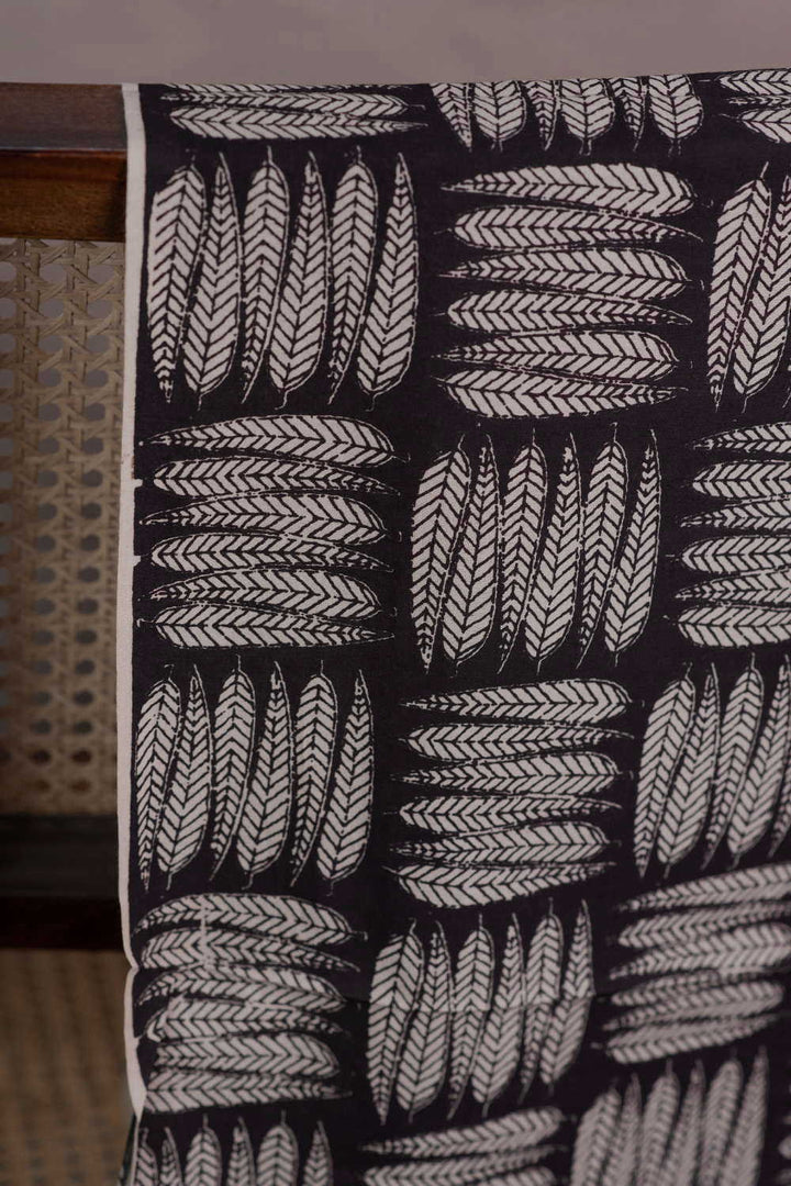 Black - Leafy Pattern Bagru Cotton Fabric