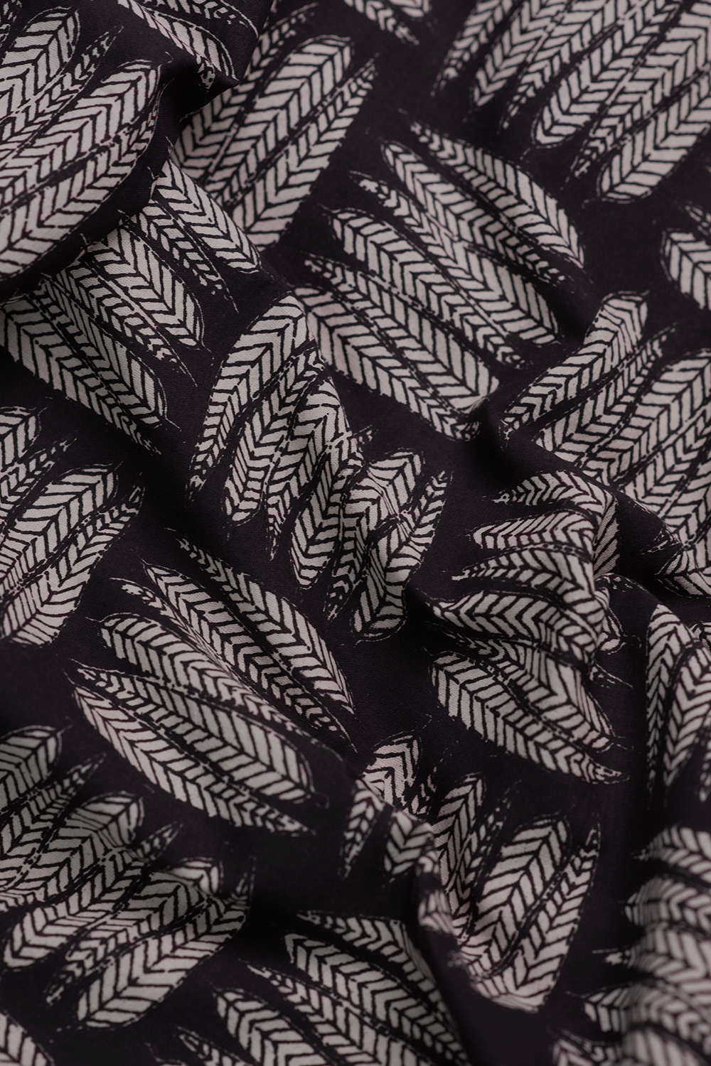 Black - Leafy Pattern Bagru Cotton Fabric