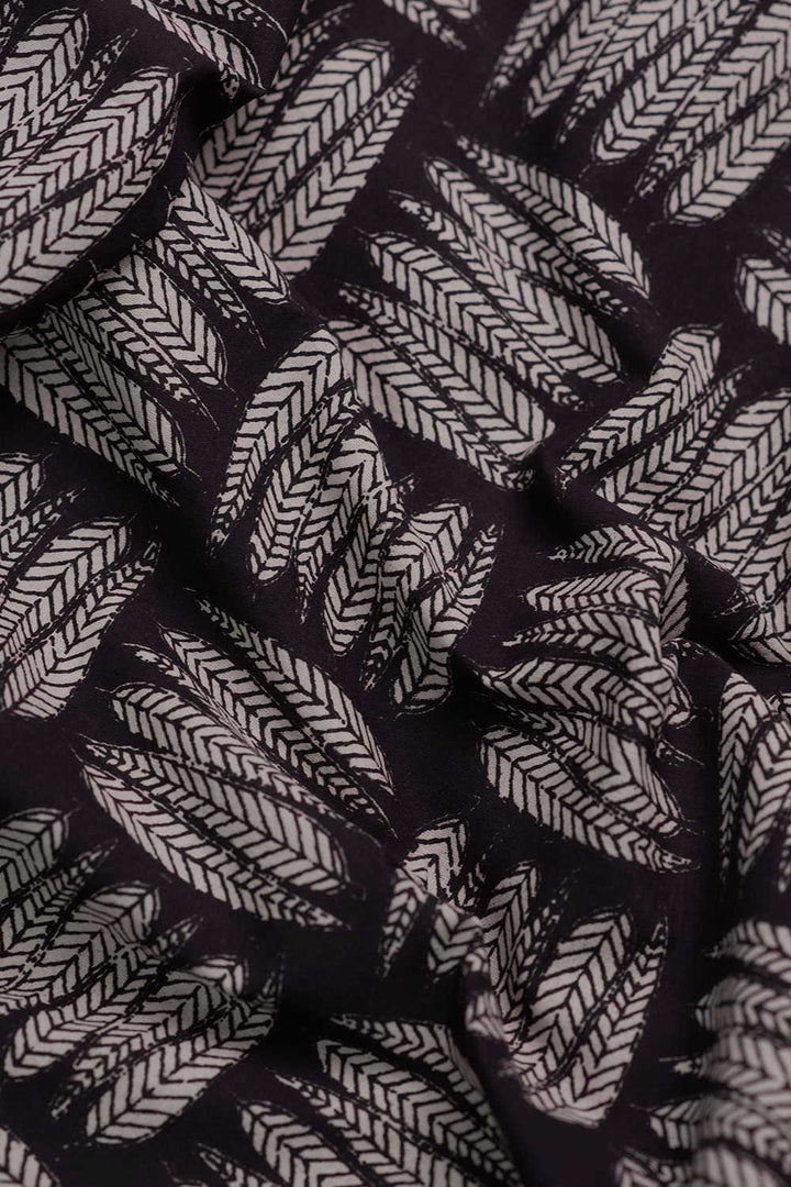 Black - Leafy Pattern Bagru Cotton Fabric