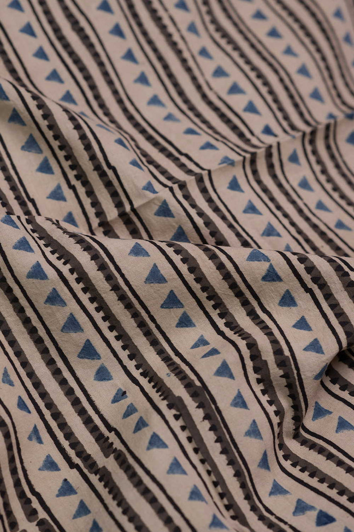 Angular Stripes on Cream Ajrak Cotton Fabric