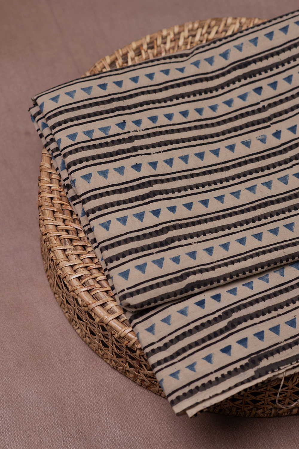 Angular Stripes on Cream Ajrak Cotton Fabric