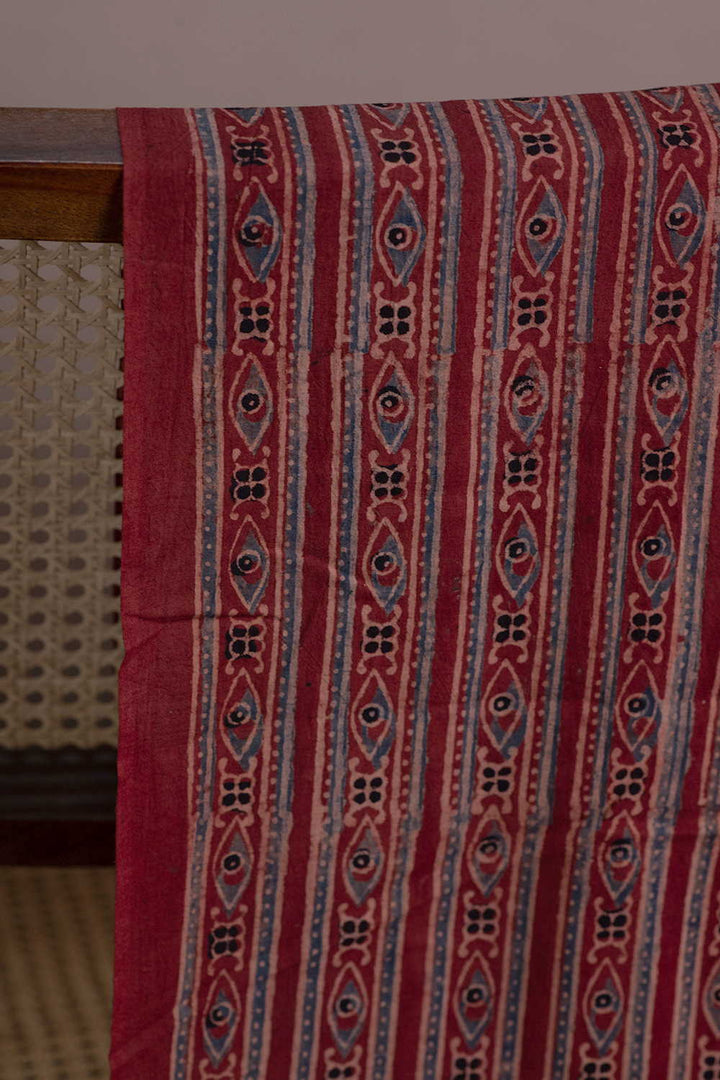 Rust Maroon Ajrak Cotton Fabric