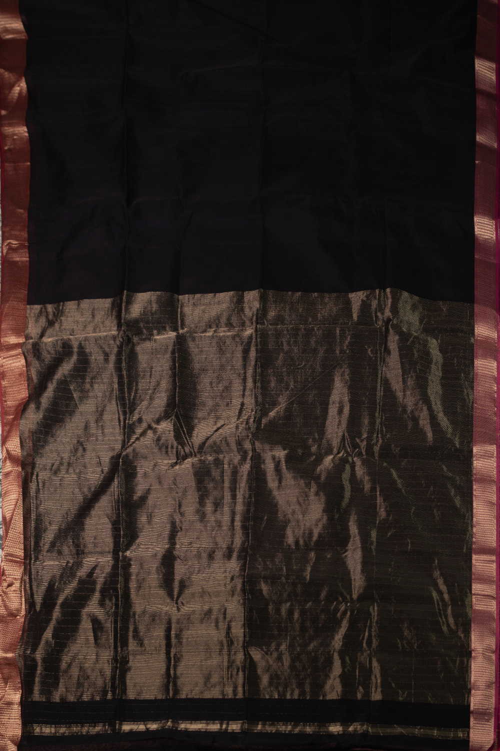 Zari Border - Pitch Black Maheshwari Silk Cotton saree