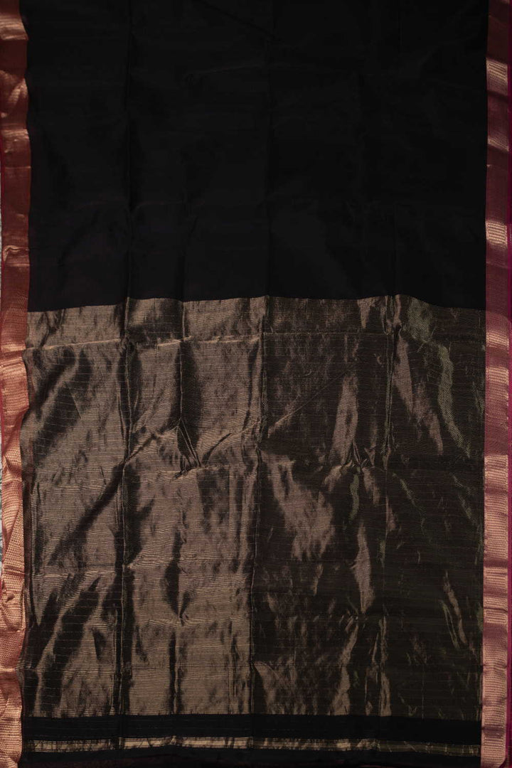 Zari Border - Pitch Black Maheshwari Silk Cotton saree
