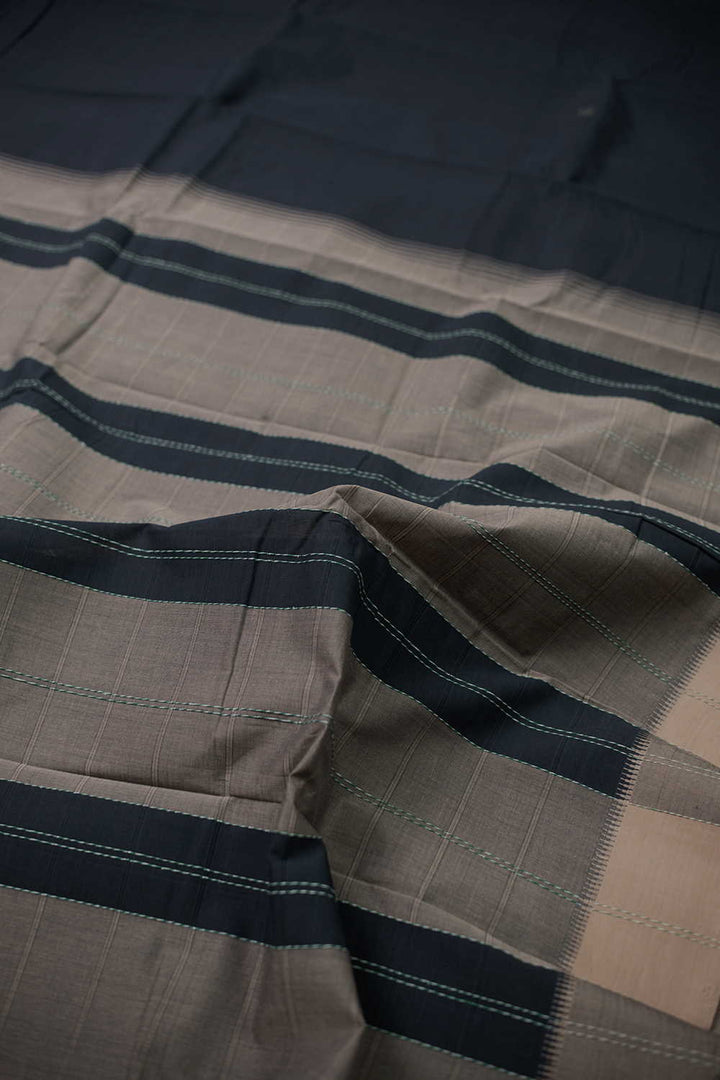 Dull Black Kanchipuram Cotton saree
