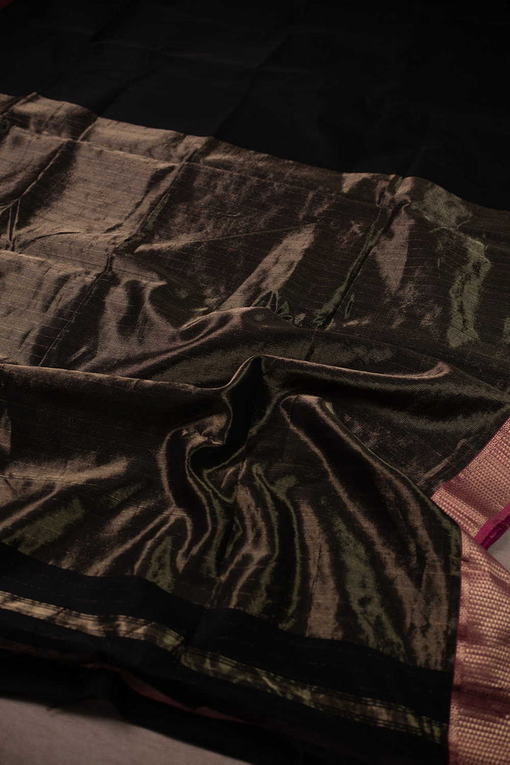 Zari Border - Pitch Black Maheshwari Silk Cotton saree
