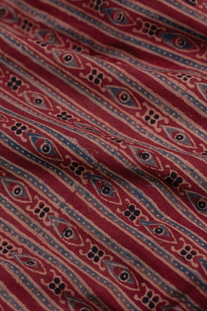 Rust Maroon Ajrak Cotton Fabric
