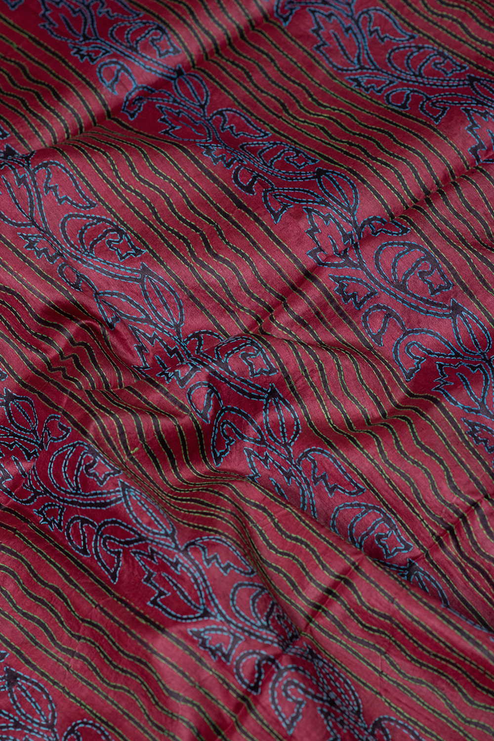 Maroon Designed Kantha Tussar Silk Blouse