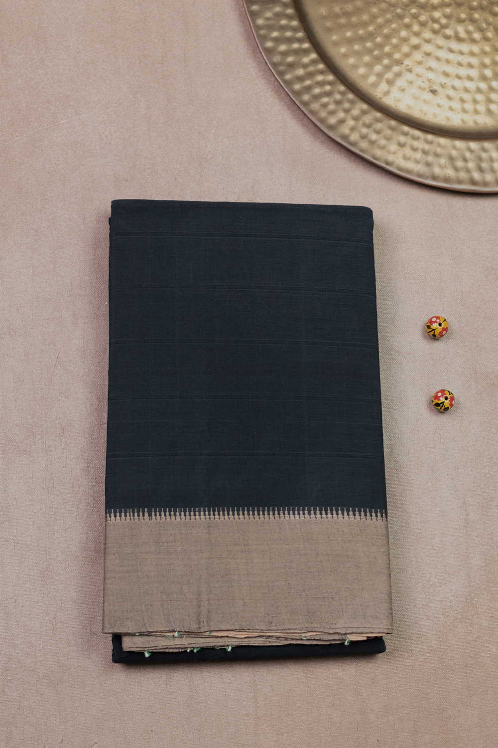 Dull Black Kanchipuram Cotton saree