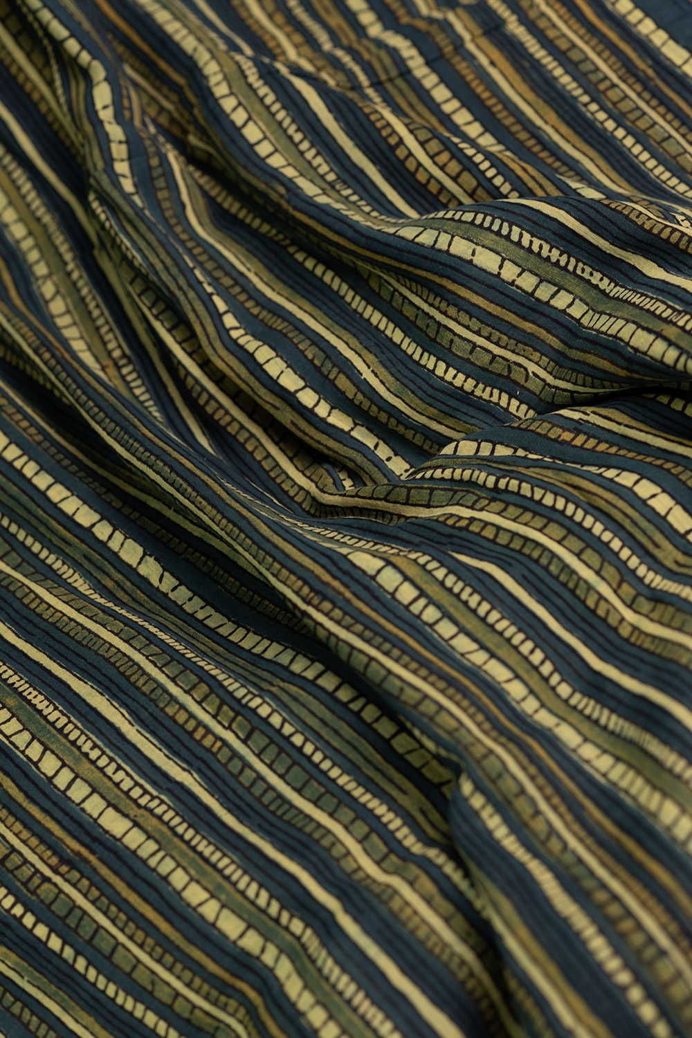 Green with Stripe Pattern Ajrak Mul Cotton Fabric