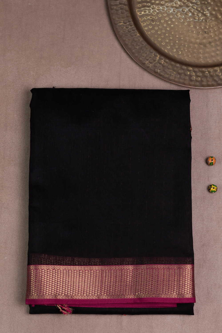 Zari Border - Pitch Black Maheshwari Silk Cotton saree