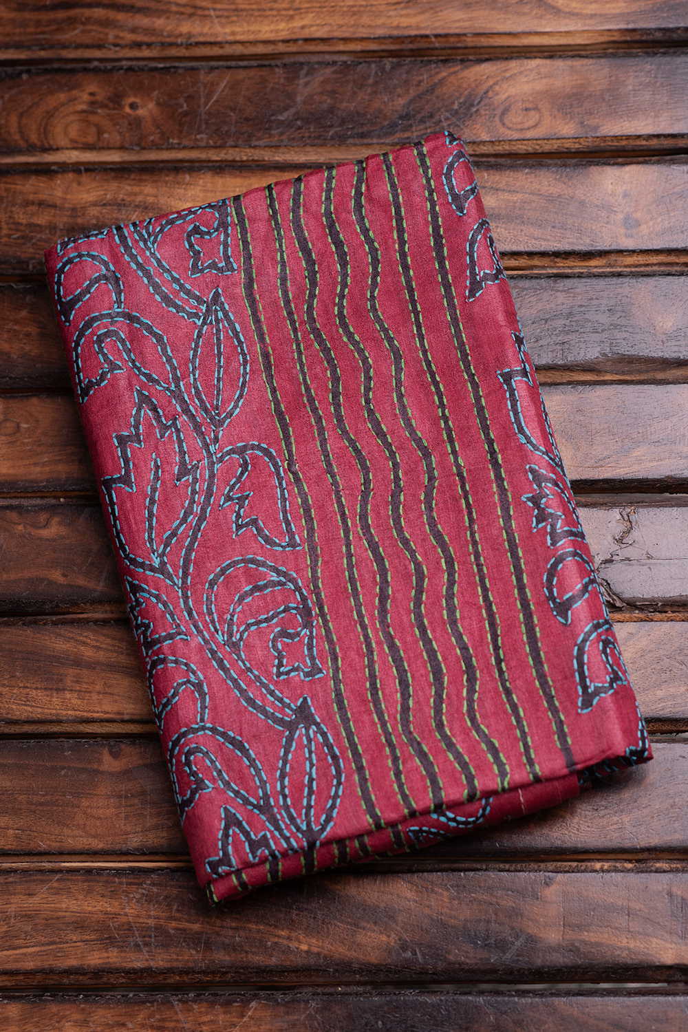 Maroon Designed Kantha Tussar Silk Blouse