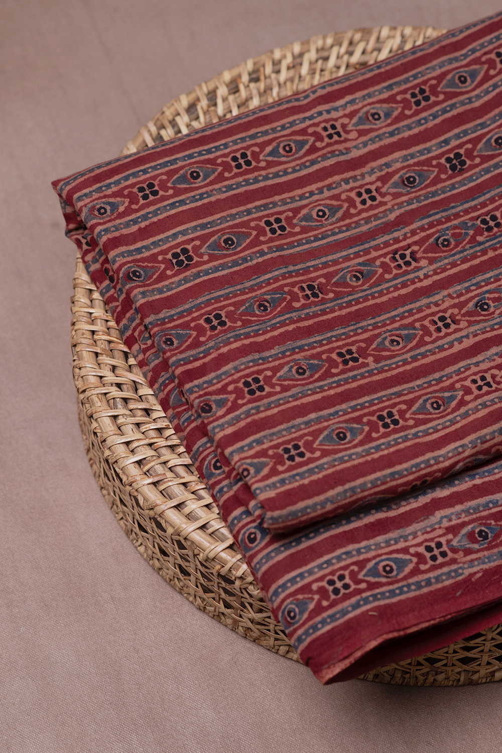 Rust Maroon Ajrak Cotton Fabric