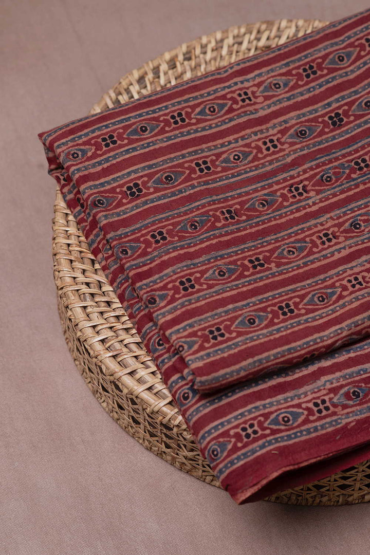 Rust Maroon Ajrak Cotton Fabric