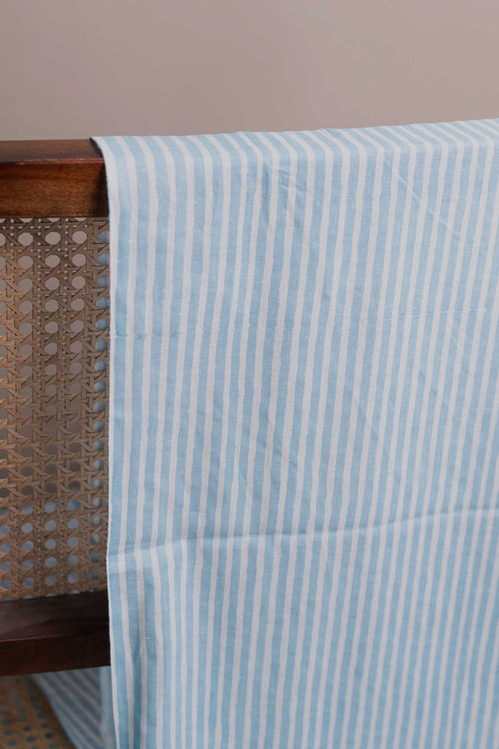 Blue with Cream Stripe Sanganeri Cotton Fabric - 0.8m