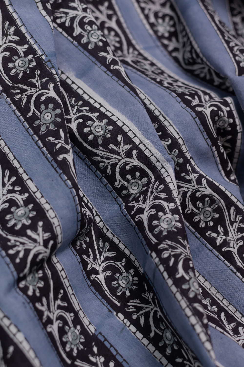 Hand block printed Sanganeri cotton fabric with floral motifs - Matkatus 