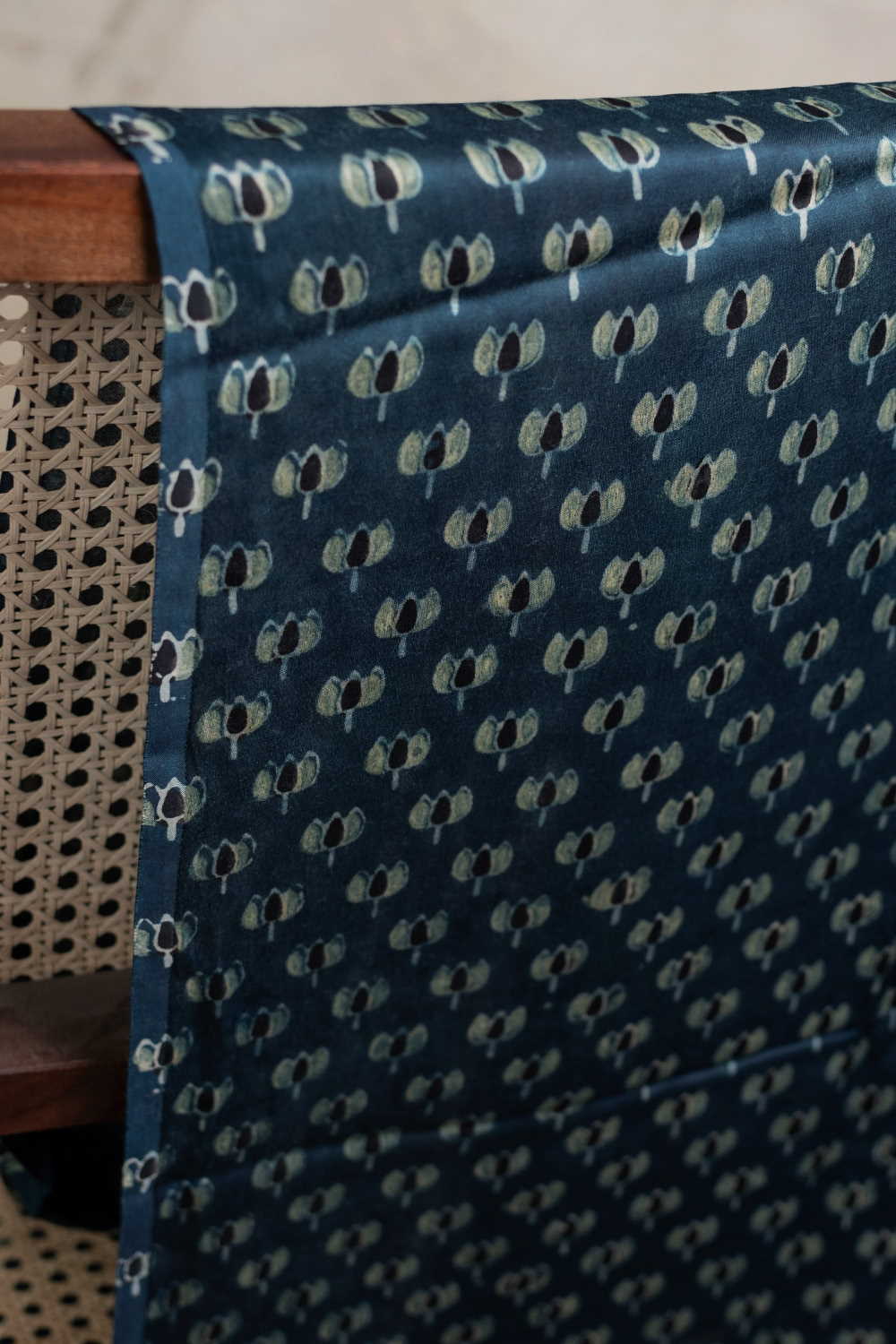 Lotus-Indigo Ajrak Modal Silk Fabric