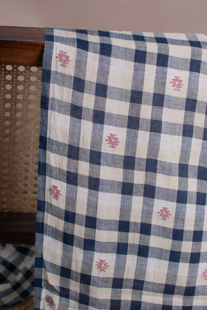 Blue Grid Jamdani Cotton Fabric