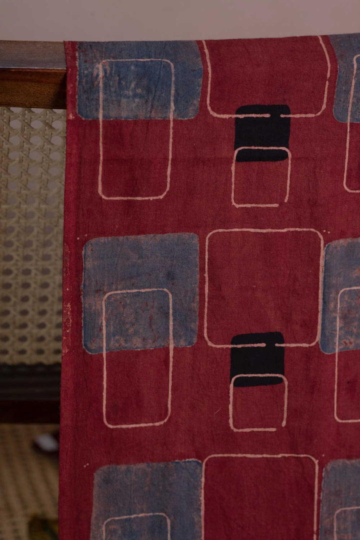 Maroon Ajrak Cotton Fabric