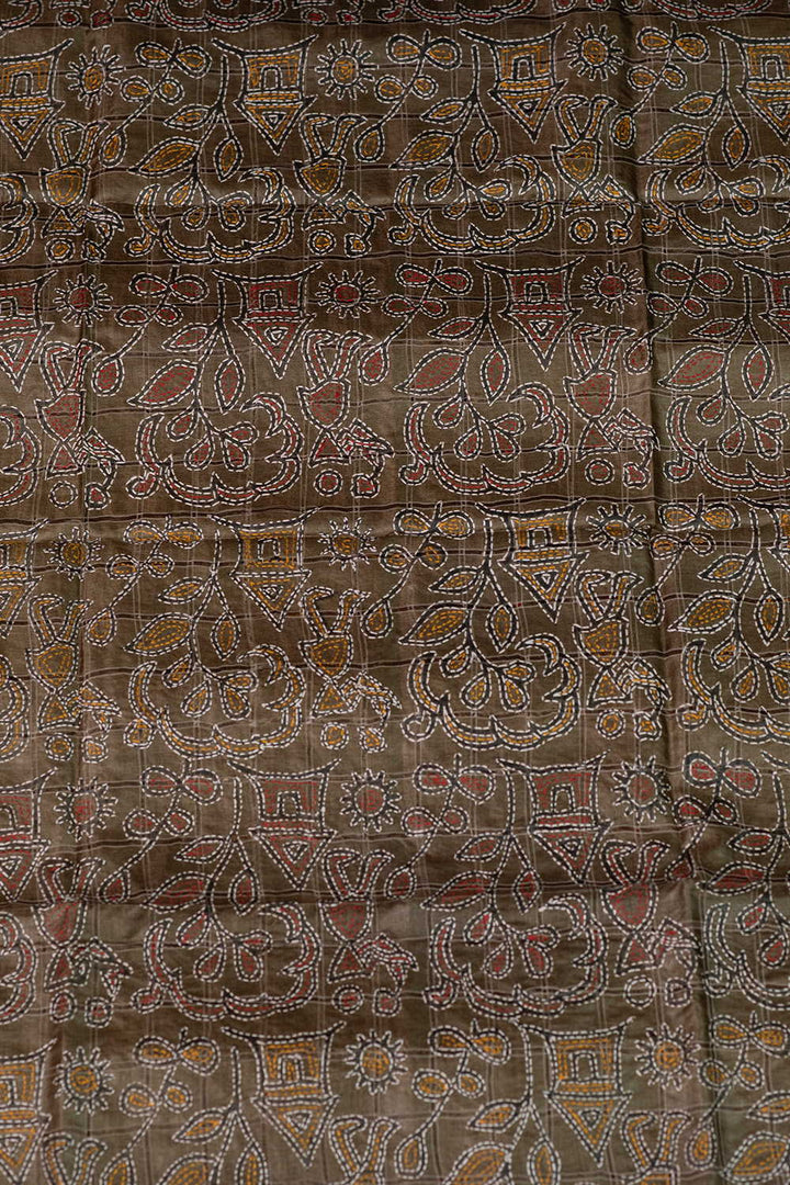 Grey Shaded Kantha Tussar Silk Blouse