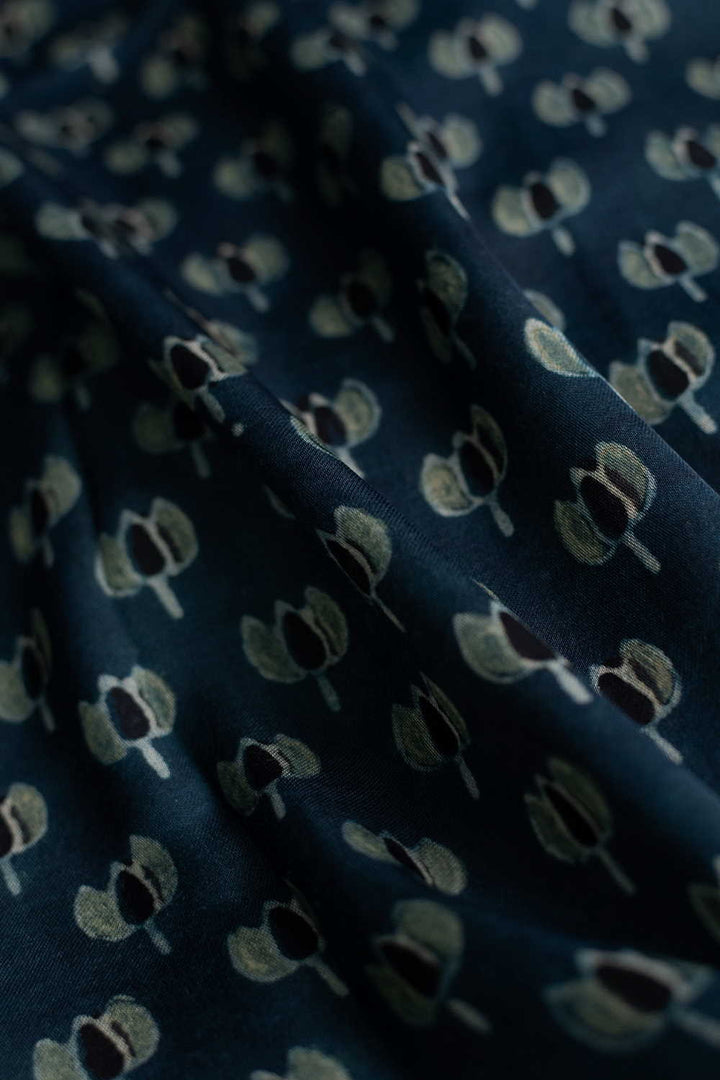 Lotus-Indigo Ajrak Modal Silk Fabric