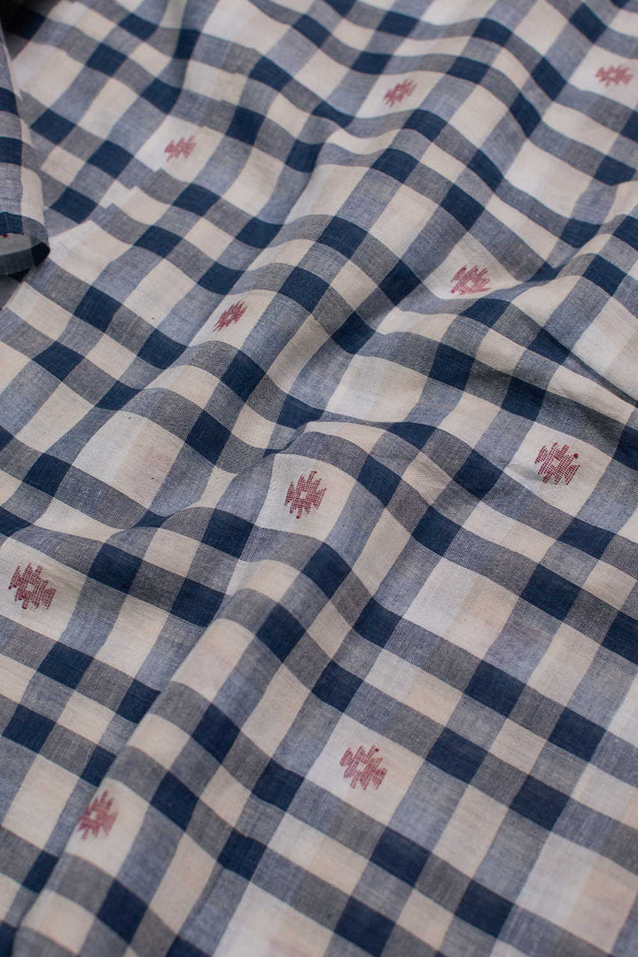 Blue Grid Jamdani Cotton Fabric