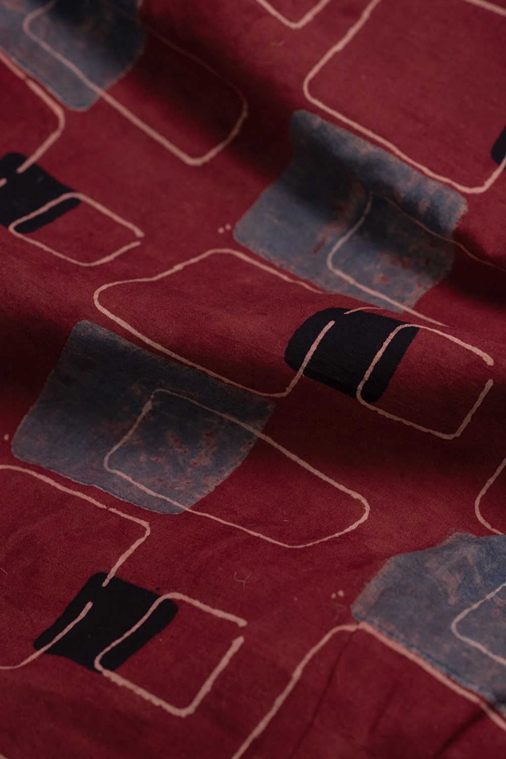 Maroon Ajrak Cotton Fabric