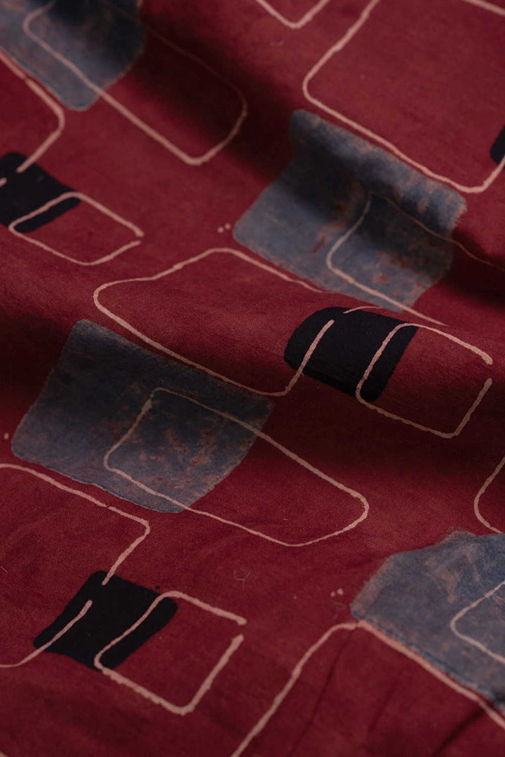 Maroon Ajrak Cotton Fabric
