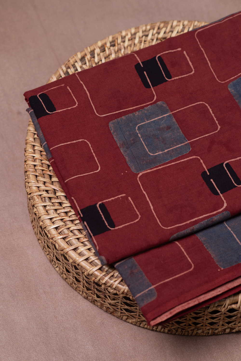 Maroon Ajrak Cotton Fabric