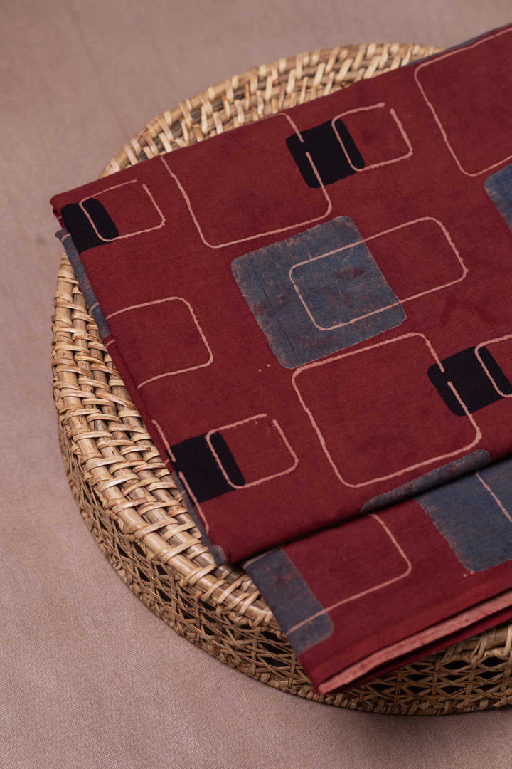 Maroon Ajrak Cotton Fabric