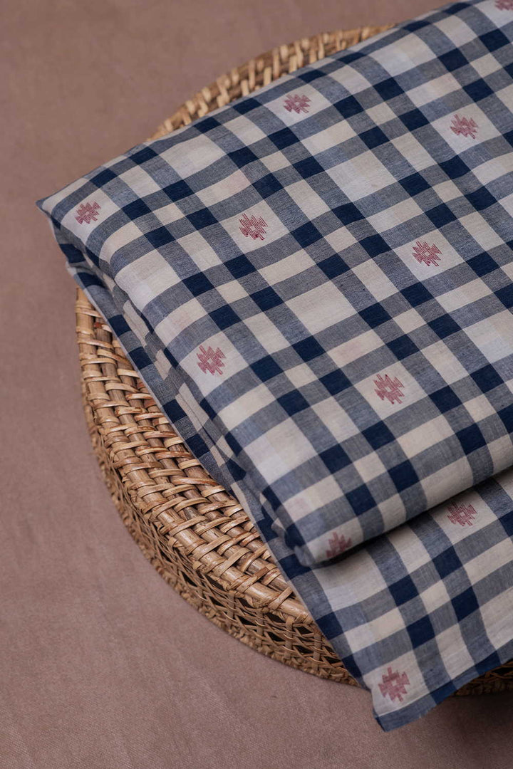 Blue Grid Jamdani Cotton Fabric