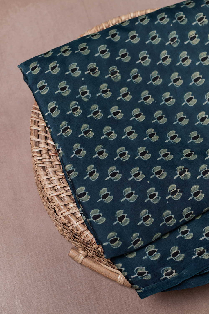 Lotus-Indigo Ajrak Modal Silk Fabric