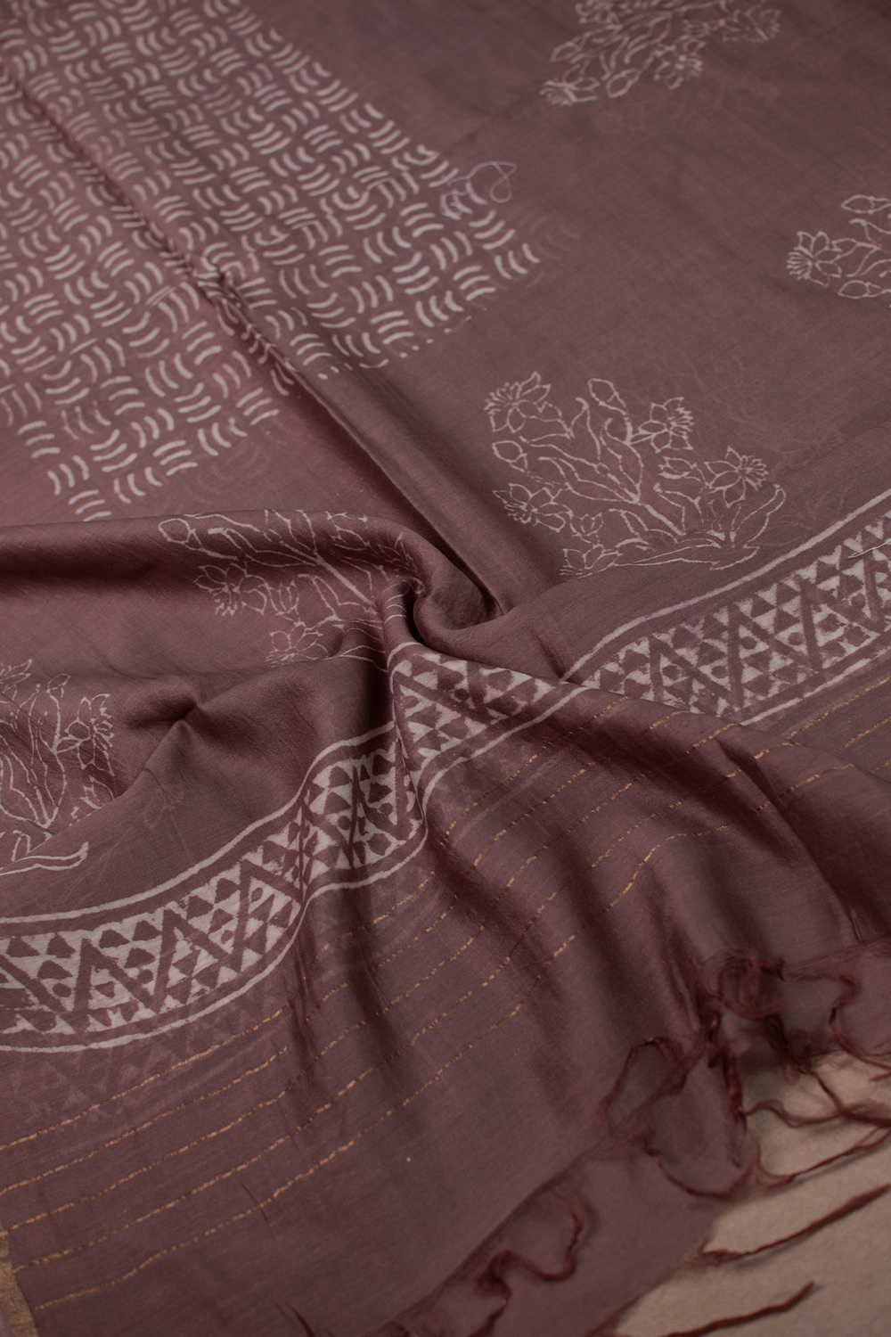 Shades of Brown Block Printed Chanderi Dupatta