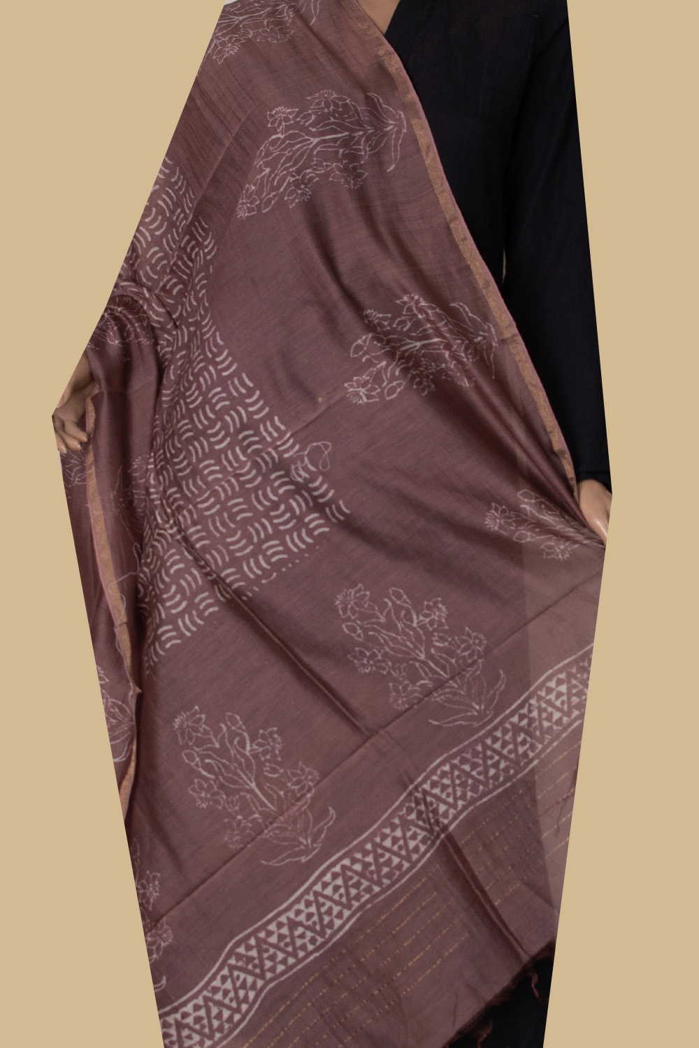 Shades of Brown Block Printed Chanderi Dupatta