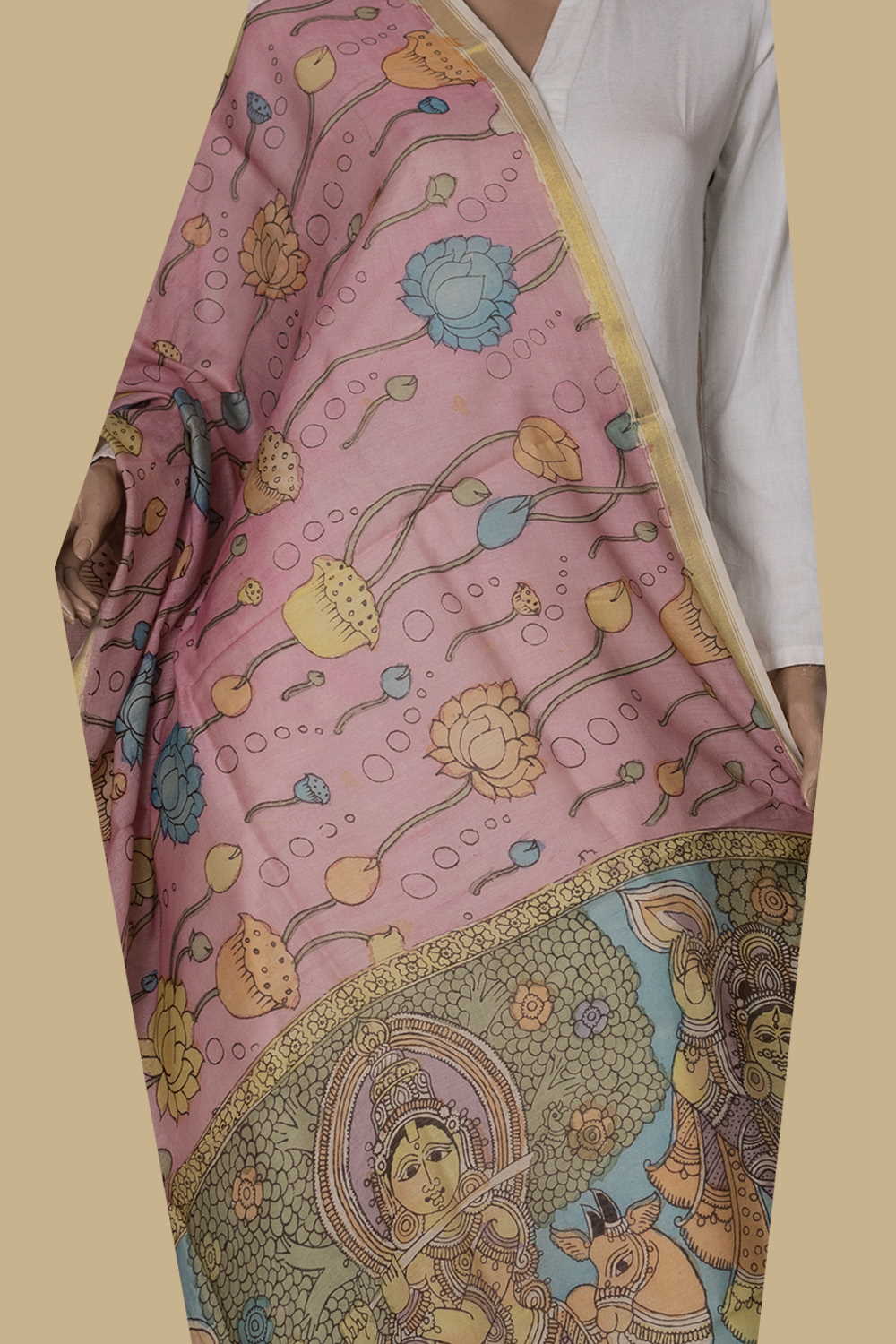 Painted Kalamkari Dupatta - Matkatus