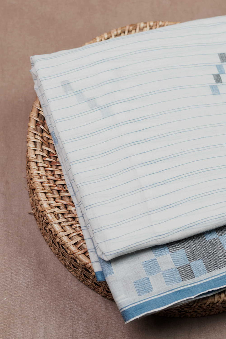 Off-White Bordered Jamdani Cotton Fabric