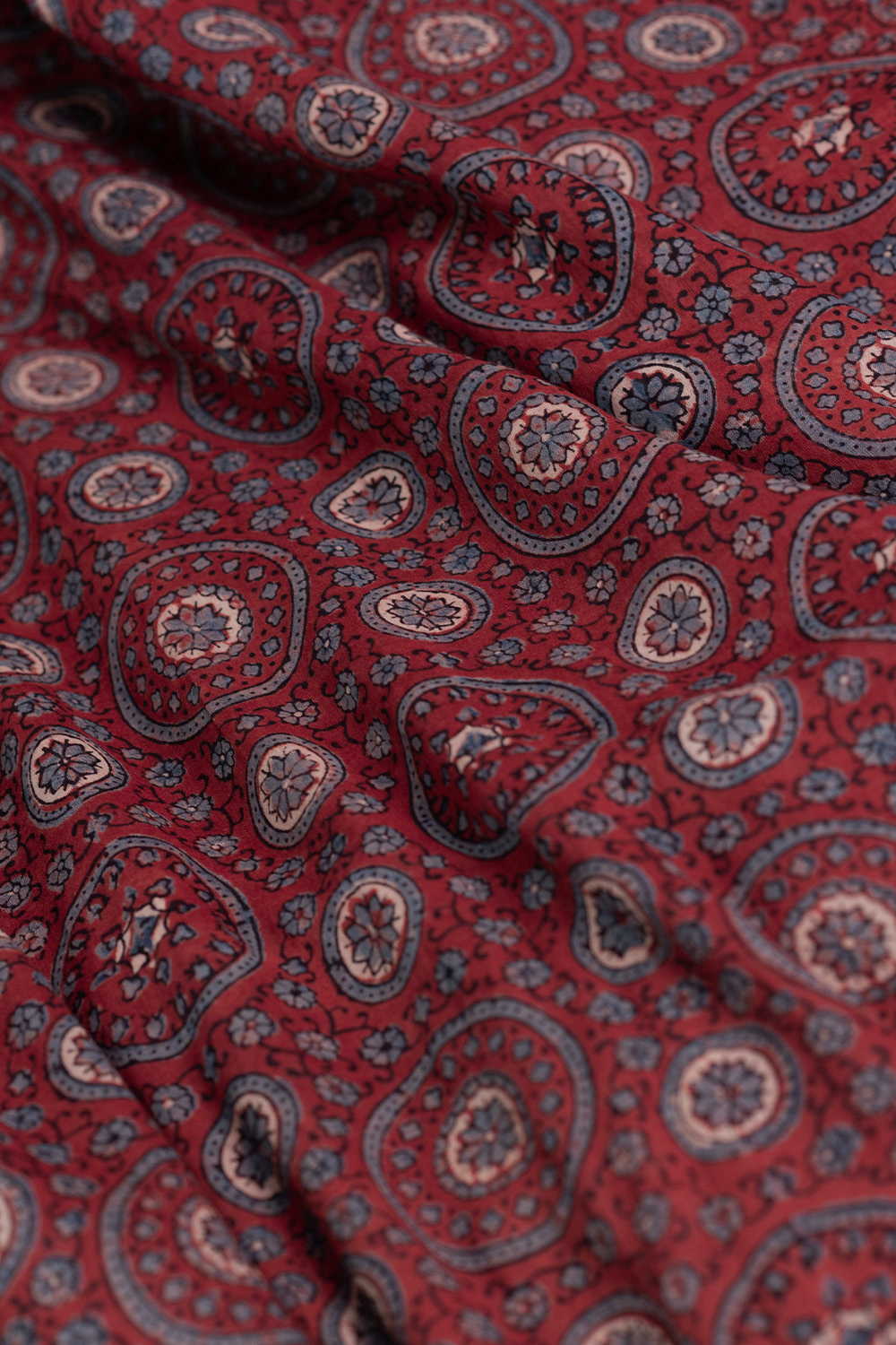 Scarlet Maroon Ajrak Mul Cotton Fabric